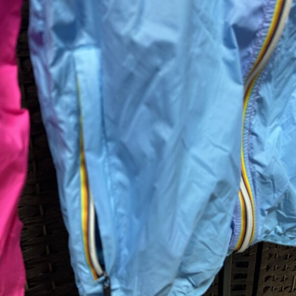 K-Way Pink Blue Packable Hooded Raincoat Jacket Size Medium - Picture 5 of 7
